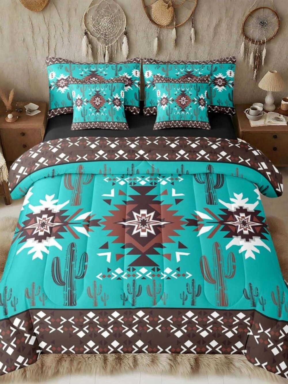 Green Southwestern Aztec Comforter Set with Sheets for Kids Boys